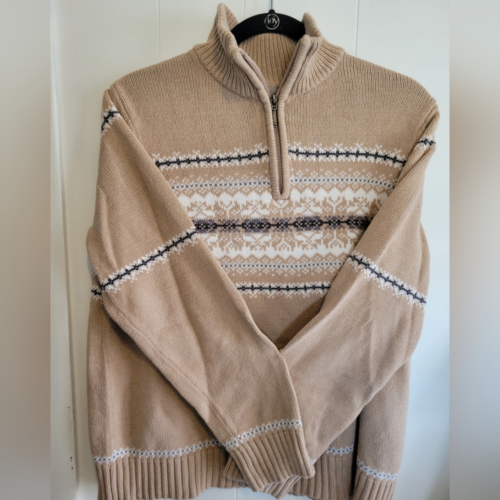 Croft & Barrow Tan Patterned Zip-Up Sweater